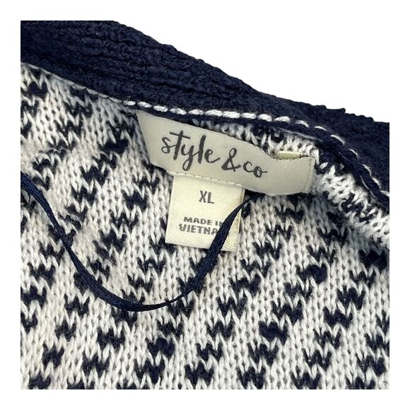 Style&co. Cardigan Sweater Womens XL White Navy Striped Cotton Knit Short Sleeve - Picture 2 of 8